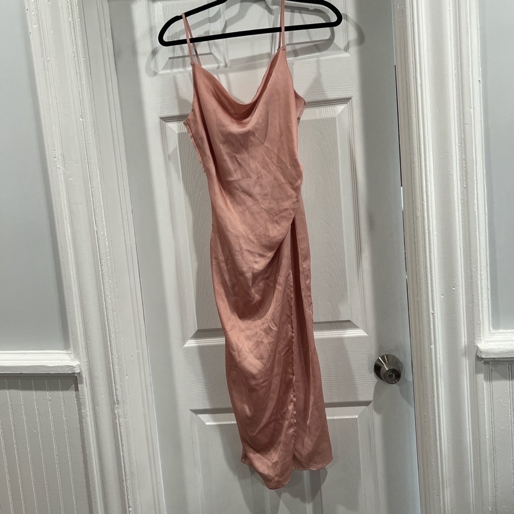 Dolls Kill Satin Cowl Neck Slit Dress